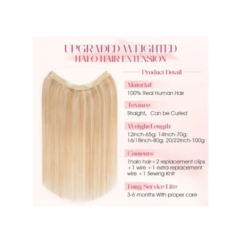 Rich Choices 18in Halo Hair Extensions Remy Human Hair Ash Blonde 18P613